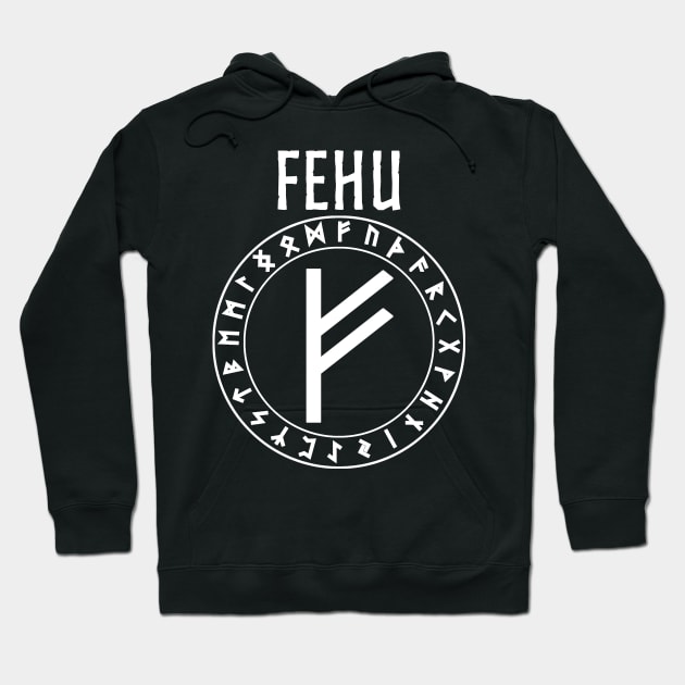 Fehu Norse Rune of Wealth and Prosperity Hoodie by AgemaApparel